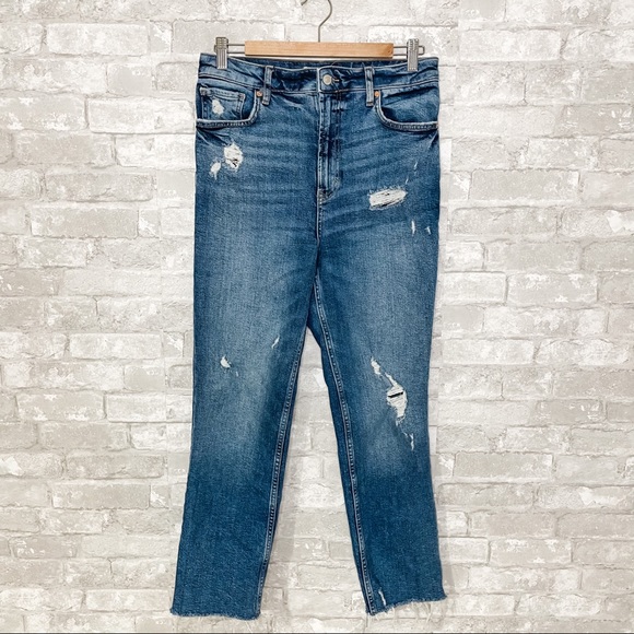 Free People High Waist Slim Straight Jeans Indigo - Picture 6 of 12
